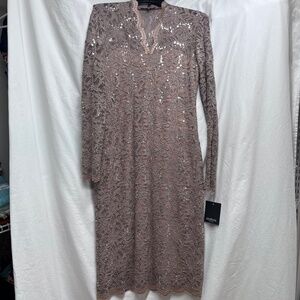 Marina long sleeve Taupe lace, sequin dress